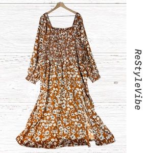 LA LIGNE Women’s Size 4X Dress Floral Midi Length Long Sleeve Square Neck NWT